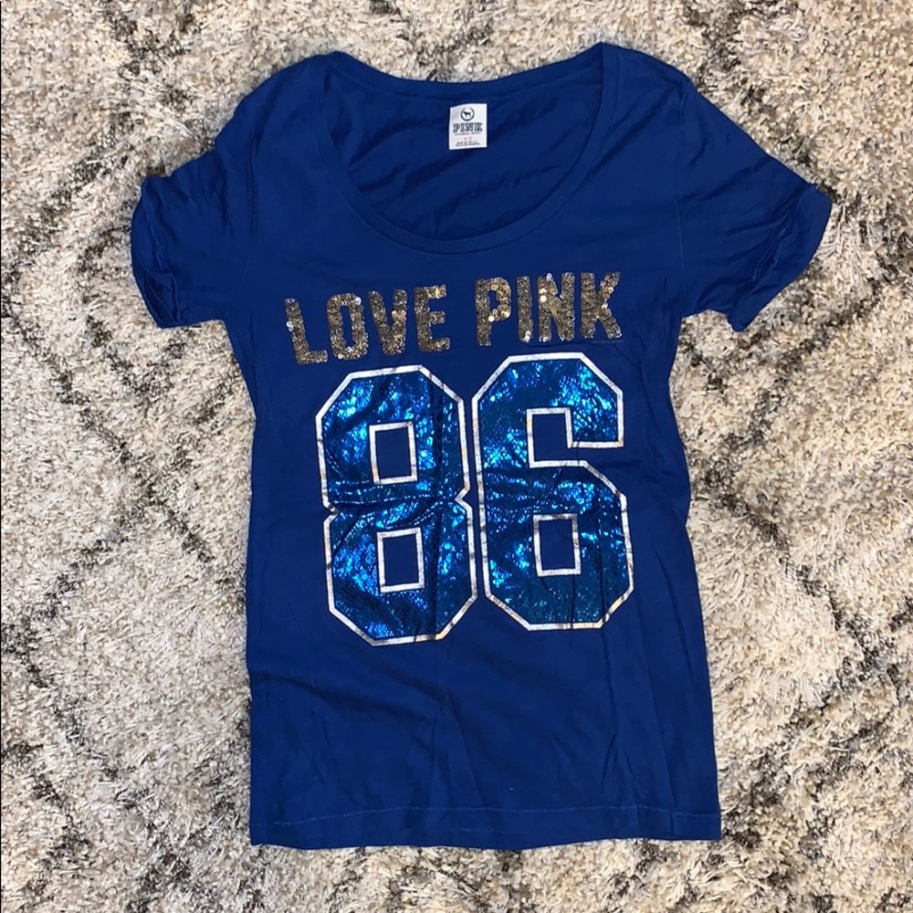 NWOT VICTORIAS SECRET PINK SEQUIN BLUE SHIRT SMALL